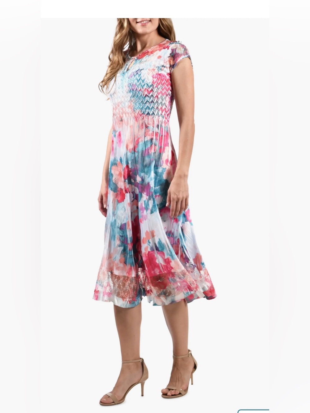Komarov Floral Cap  Sleeve Midi Dress , size XL